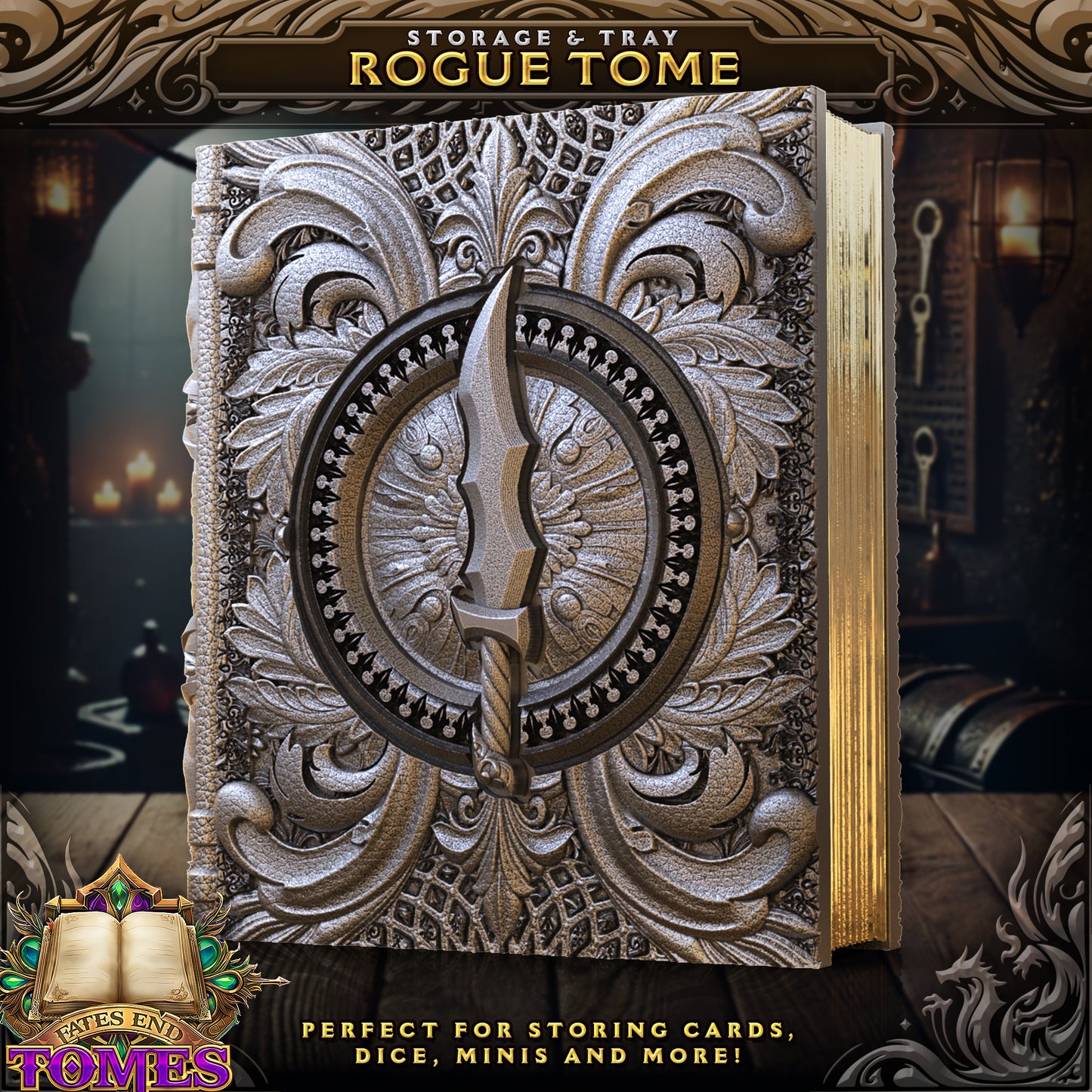 Rogue Tome – 3D Printed Spellbook Dice Vault & Card Deck Holder
