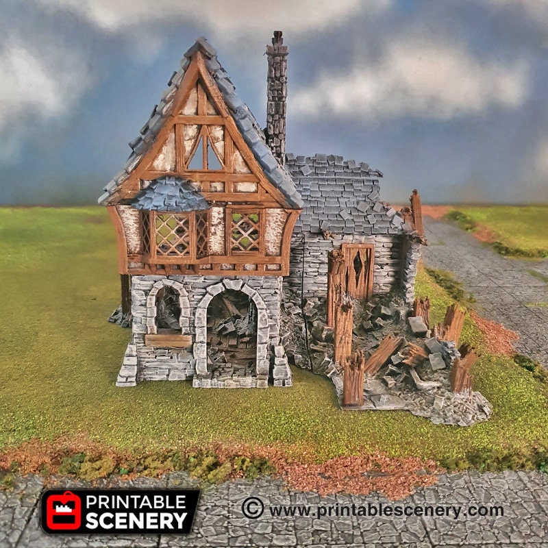 Ruined Winterdale Tavern village terrain building by Printable Scenery