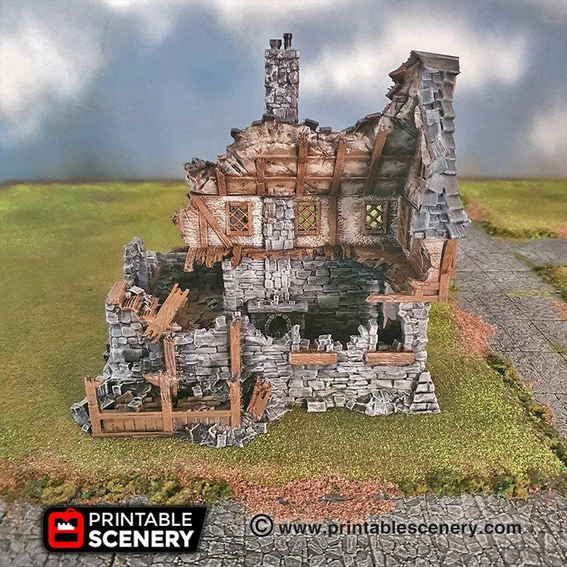 Ruined Winterdale Tavern village terrain building by Printable Scenery
