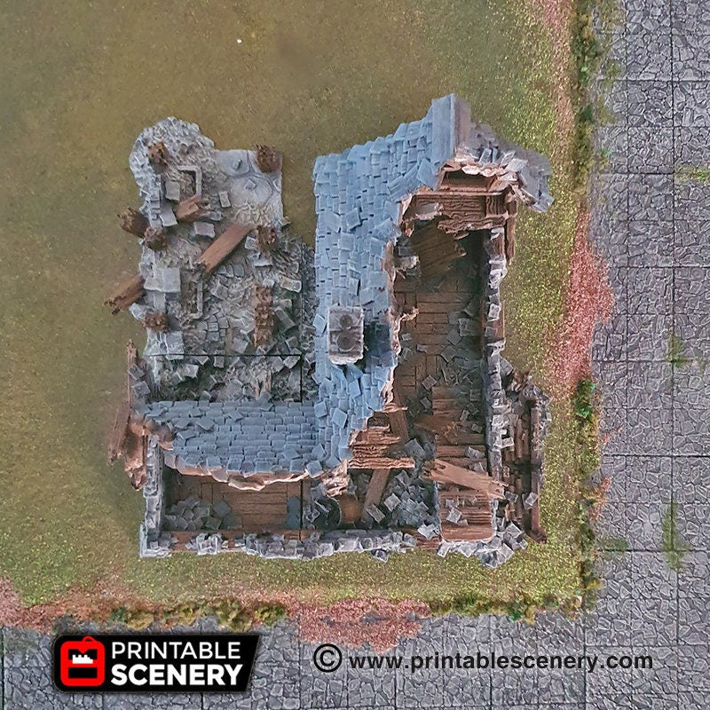 Ruined Winterdale Tavern village terrain building by Printable Scenery