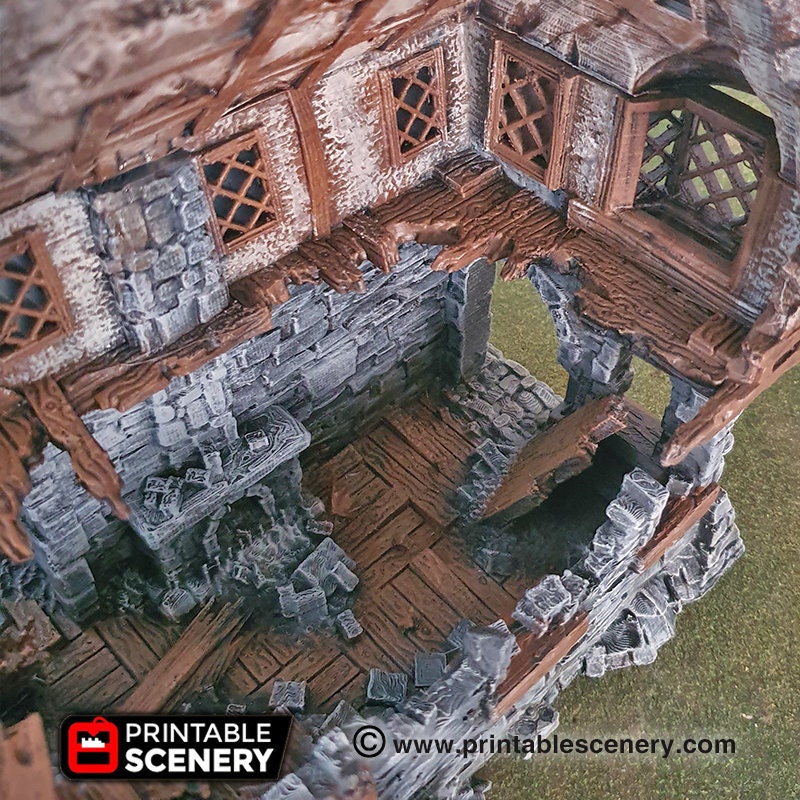 Ruined Winterdale Tavern village terrain building by Printable Scenery