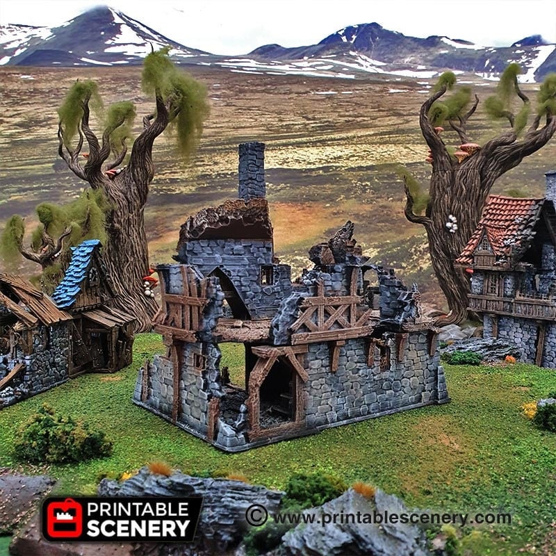 Ruined Port Merchant village terrain building by Printable Scenery