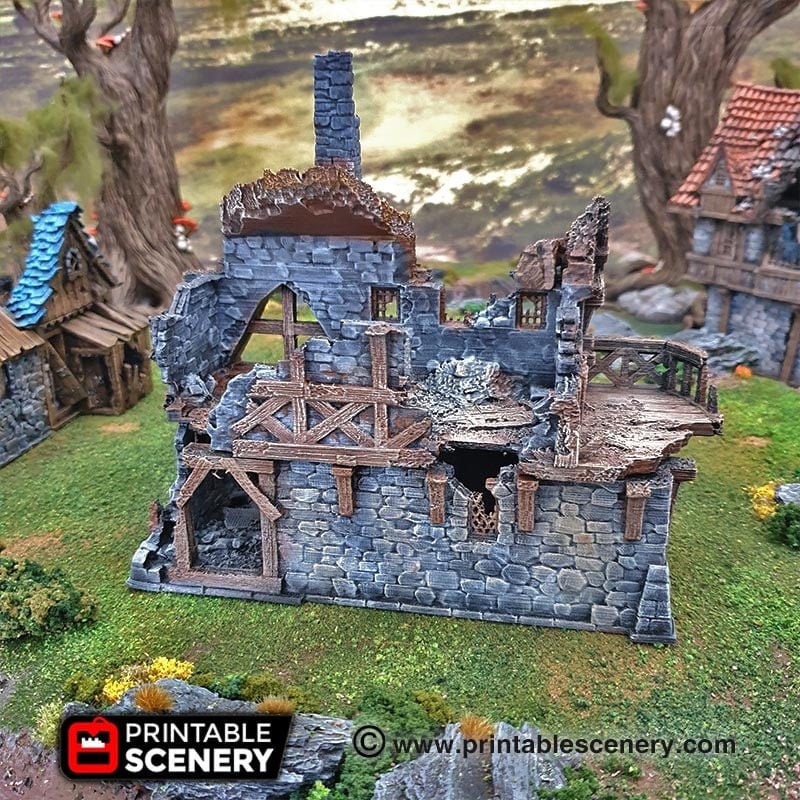 Ruined Port Merchant village terrain building by Printable Scenery