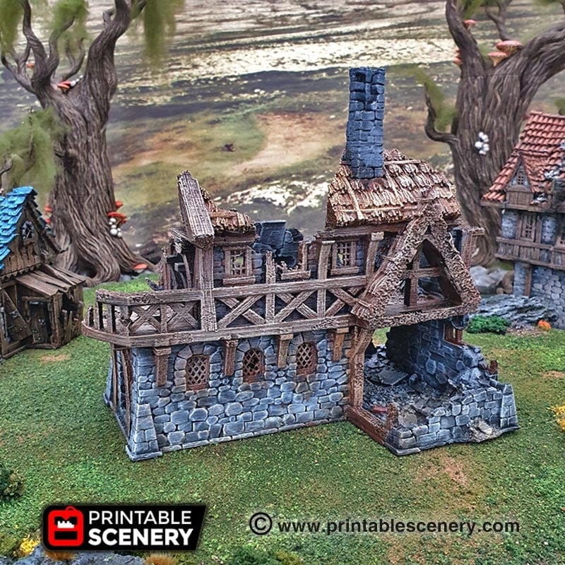 Ruined Port Merchant village terrain building by Printable Scenery