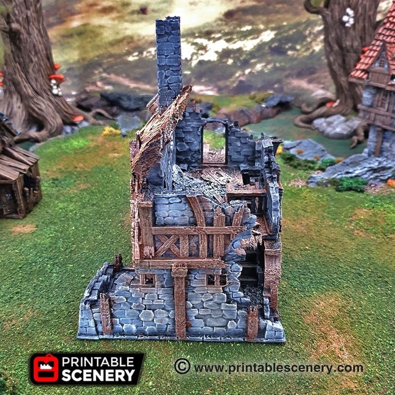 Ruined Port Merchant village terrain building by Printable Scenery