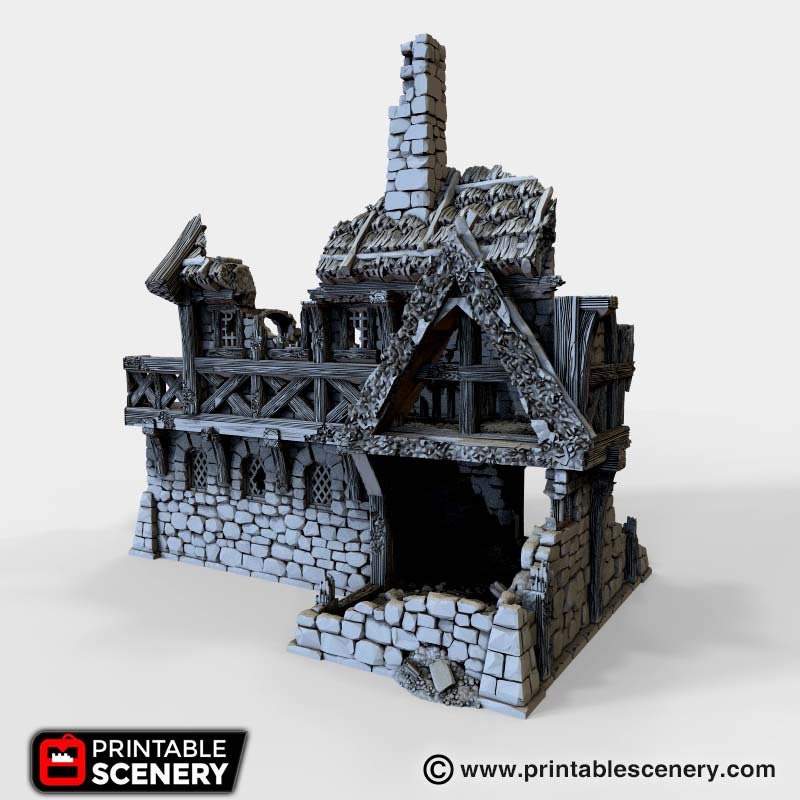 Ruined Port Merchant village terrain building by Printable Scenery