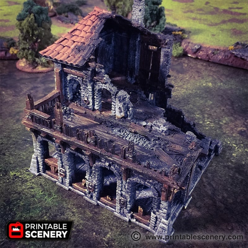 Ruined Warehouse village terrain building by Printable Scenery